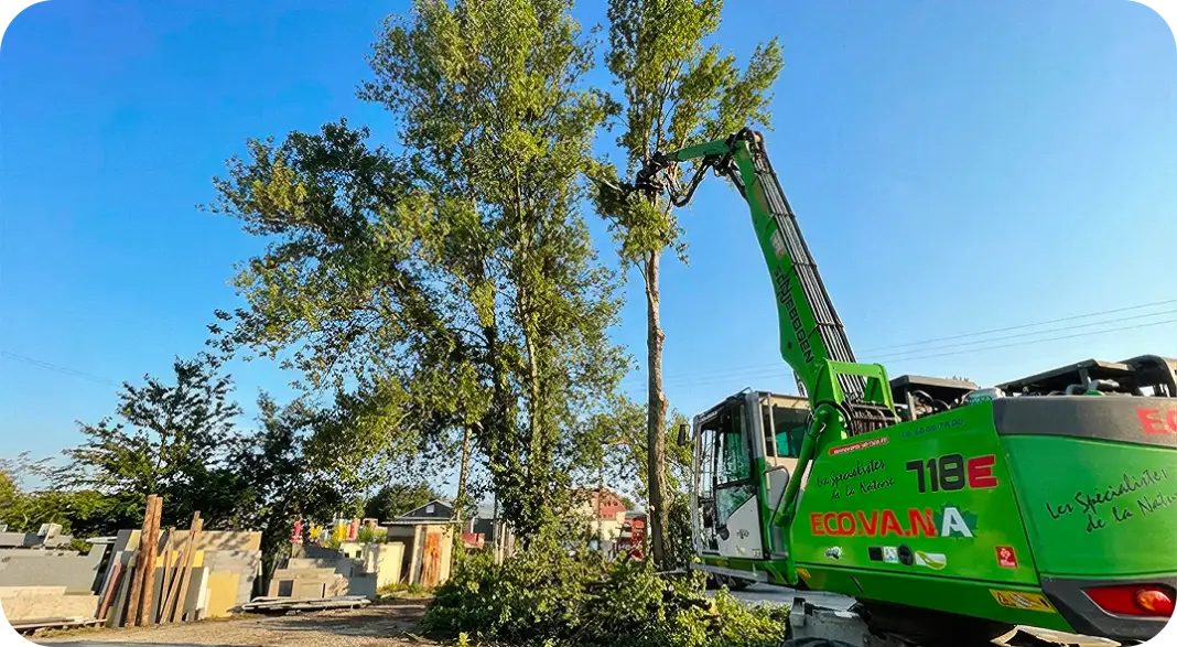 Intervention d'élagage en hauteur avec nacelle par Eco.Va.Na en Occitanie